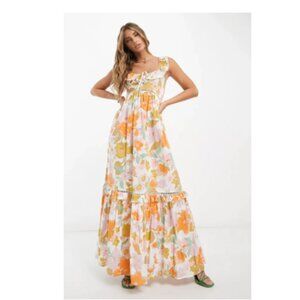 NWT ASOS DESIGN Ruffle Maxi Sundress with Lace Inserts in Retro Floral